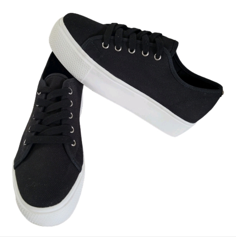 Steve Madden Black Canvas Sneakers White 2" Soles Size 7.5